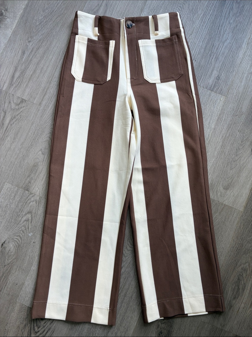 NWOT Glam Brown and Cream Vertical Stripe Straight Leg Pants